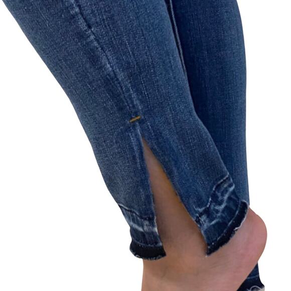 Seven7 High Rise Skinny Dark Wash Distressed Jeans Slit Ankle Raw Hem size 14W - Picture 6 of 12